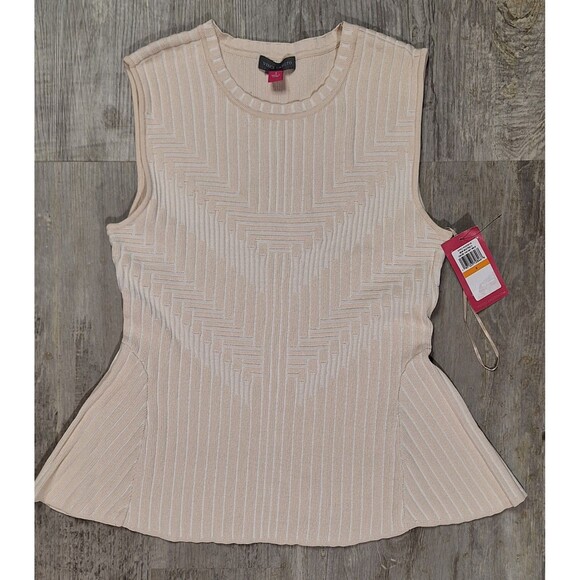 Vince Camuto Tops - Vince Camuto Women's Small Beige Sleeveless Top Wide Ribbed, Summer Casual